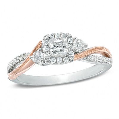 0.50 CT. T.W. Princess-Cut Diamond Past Present Future® Slant Engagement Ring in 10K Two-Tone Gold|Peoples Jewellers