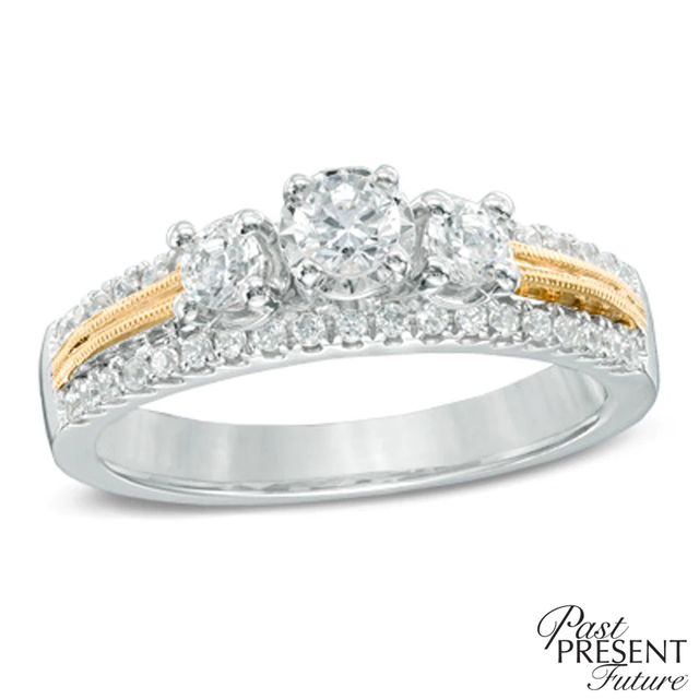 0.50 CT. T.W. Diamond Edge Past Present Future® Engagement Ring in 10K Two-Tone Gold|Peoples Jewellers