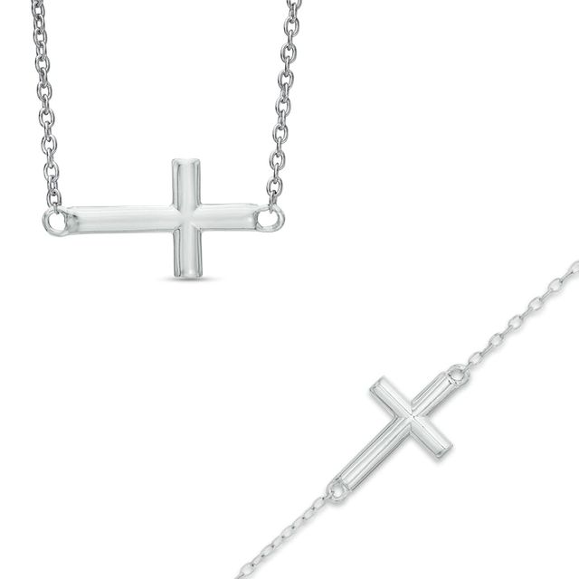 Sideways Cross Necklace and Bracelet Set in Sterling Silver|Peoples Jewellers