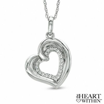 The Heart Within™ 0.10 CT. T.W. Diamond Tilted Heart Pendant in 10K White Gold|Peoples Jewellers