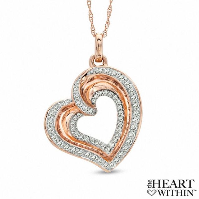 The Heart Within™ 0.50 CT. T.W. Diamond Tilted Heart Pendant in 10K Rose Gold|Peoples Jewellers