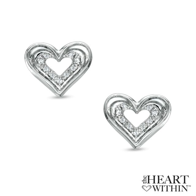 Diamond Accent Heart Stud Earrings in Sterling Silver