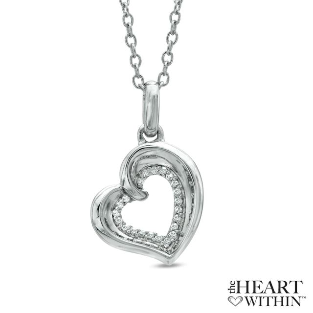 Diamond Accent Tilted Heart Pendant in Sterling Silver