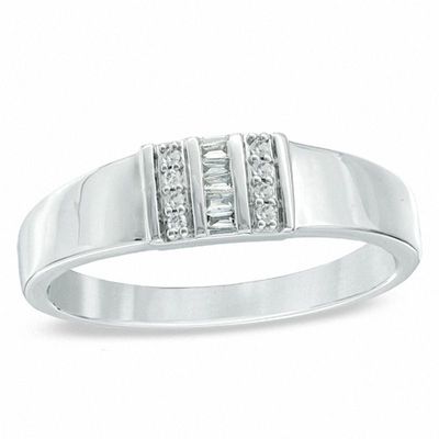 Men's 0.10 CT. T.W. Baguette and Round Diamond Ring in 10K White Gold|Peoples Jewellers