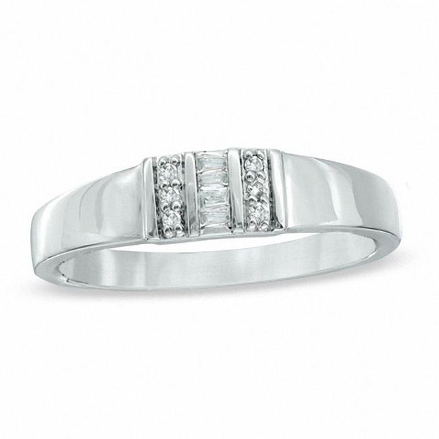 Baguette and Round Diamond Accent Ring in 10K White Gold|Peoples Jewellers