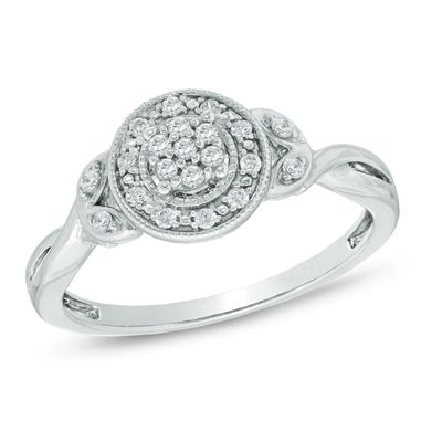 0.10 CT. T.W. Composite Diamond Flower with Pavé Sides Promise Ring in 10K Gold|Peoples Jewellers