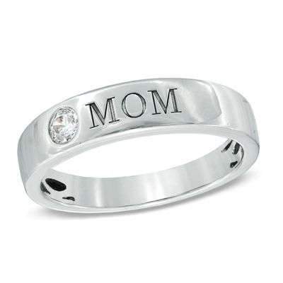 0.10 CT. Diamond Solitaire "MOM" Band in 10K White Gold|Peoples Jewellers