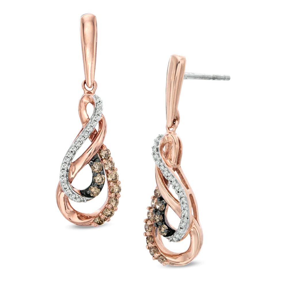 0.33 CT. T.W. Champagne and White Diamond Double Infinity Drop Earrings in 10K Rose Gold|Peoples Jewellers