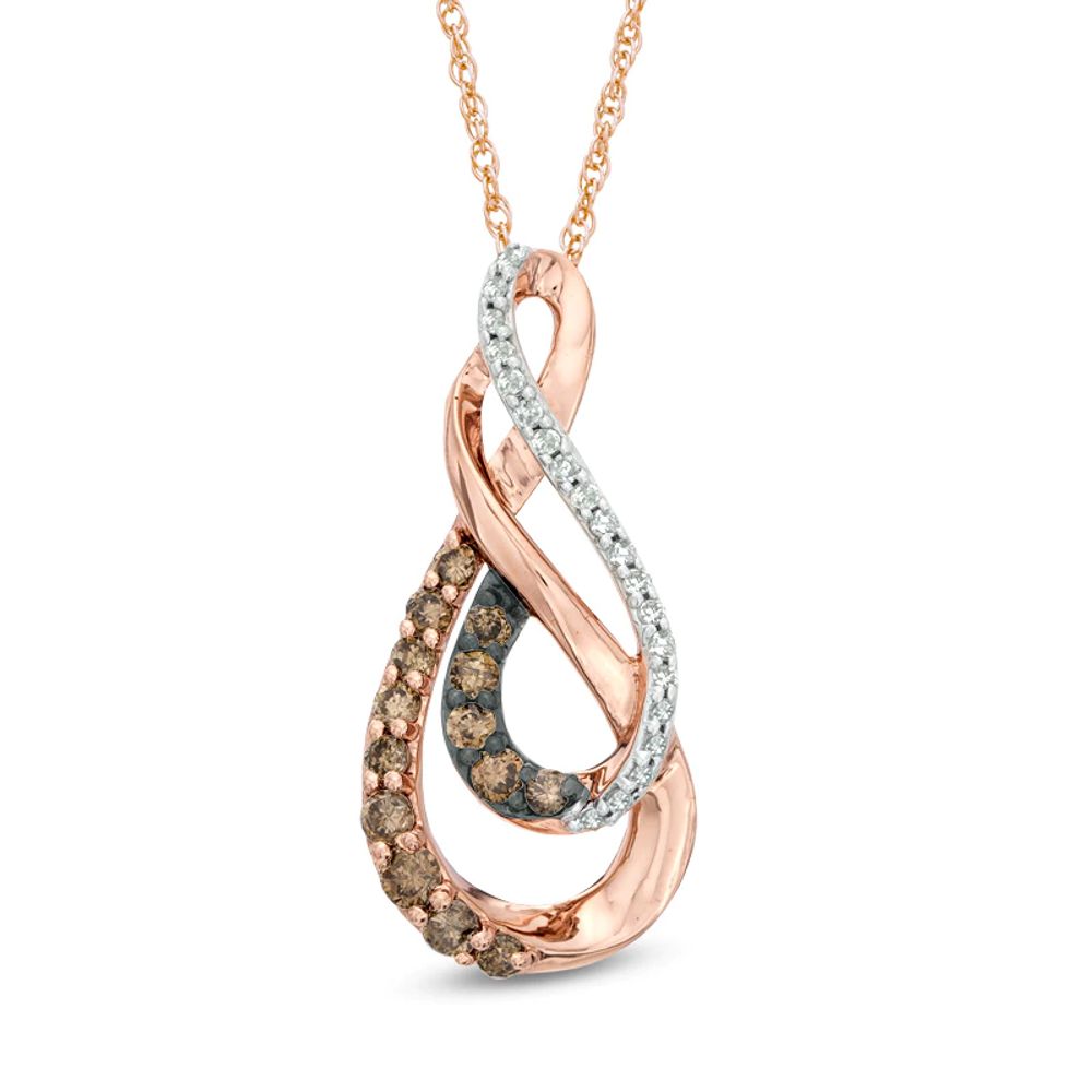 0.33 CT. T.W. Champagne and White Diamond Double Infinity Pendant in 10K Rose Gold|Peoples Jewellers