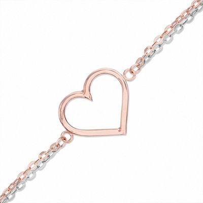 Double Row Heart Bracelet in 10K Two-Tone Gold - 7.25"|Peoples Jewellers