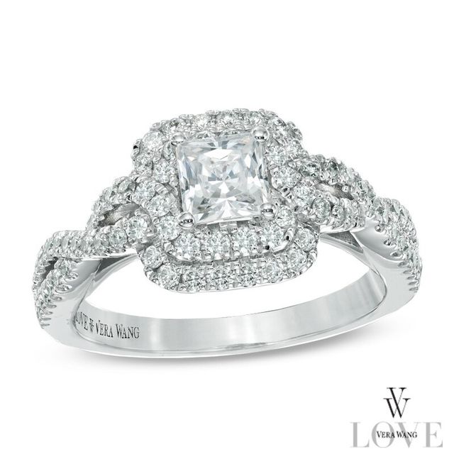 Vera Wang Love Collection 0.95 CT. T.W. Princess-Cut Diamond Double Frame Ring in 14K White Gold