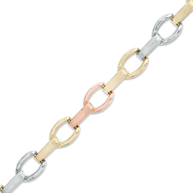 Fancy Link Bracelet in 10K Tri-Tone Gold - 7.25"