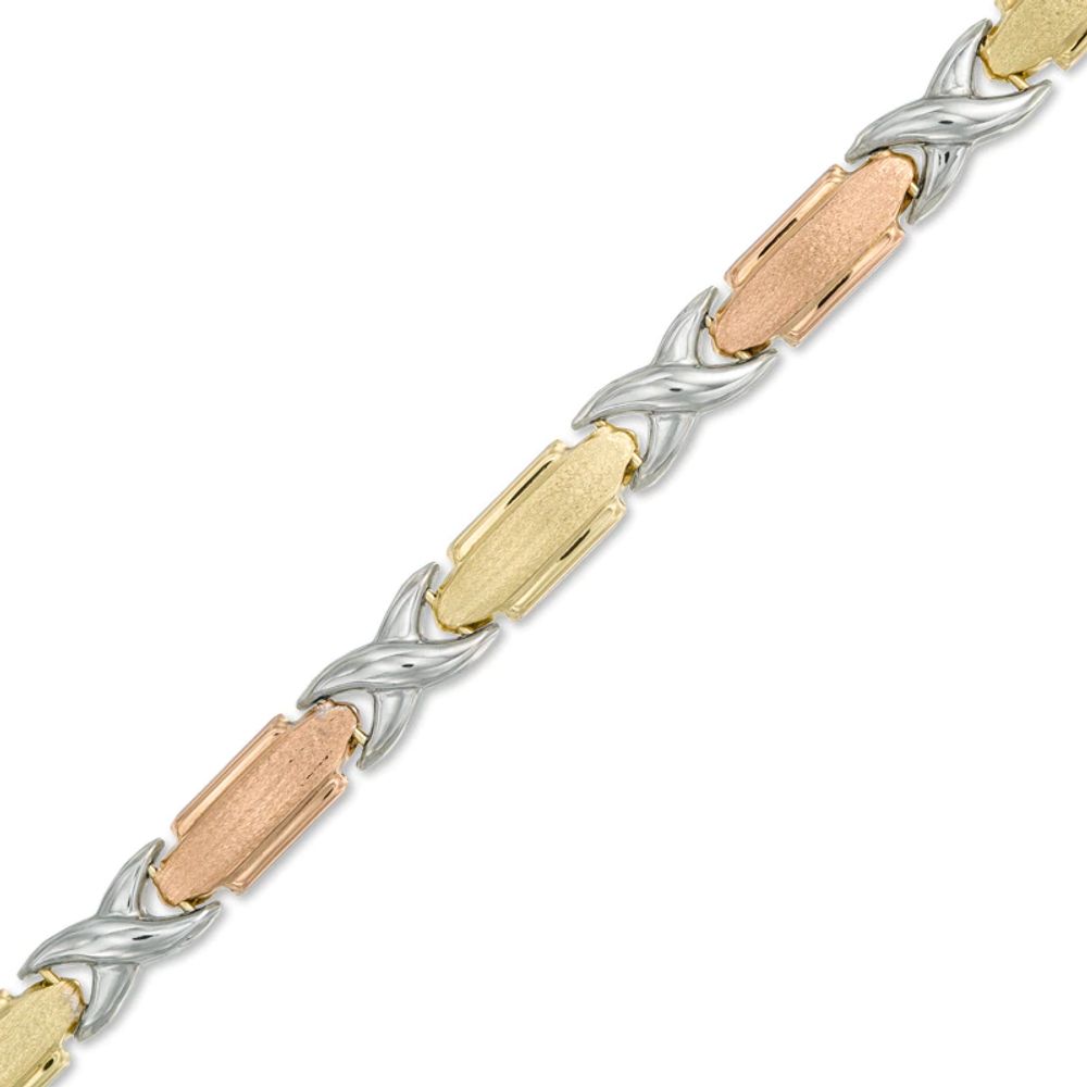 X Link Bracelet in 10K Tri-Tone Gold - 7.5"|Peoples Jewellers