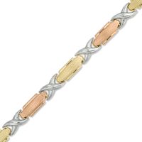 X Link Bracelet in 10K Tri-Tone Gold - 7.5"|Peoples Jewellers