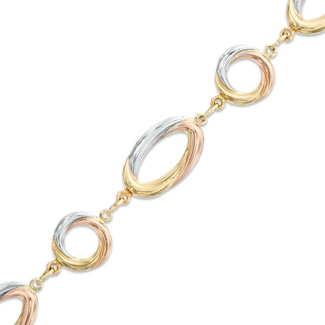 Oval Link Bracelet in 10K Tri-Tone Gold - 7.25"|Peoples Jewellers