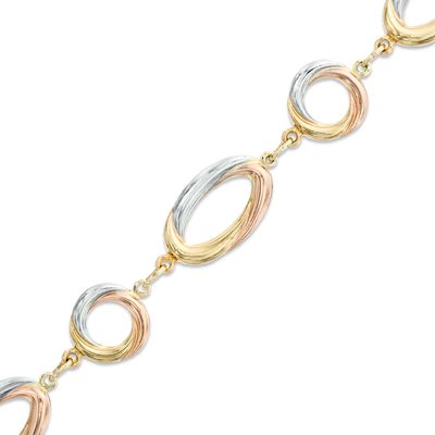 Oval Link Bracelet in 10K Tri-Tone Gold - 7.25"|Peoples Jewellers