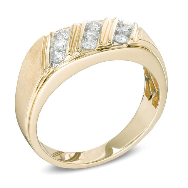 Men's 0.50 CT. T.W. Round Diamond Slant Ring in 10K Gold