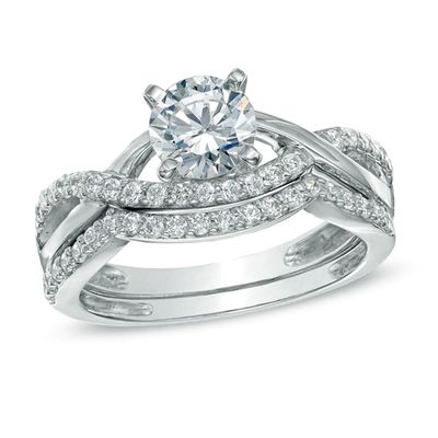 1.10 CT. T.W. Canadian Certified Diamond Split Shank Bridal Set in 14K White Gold (I/I2)|Peoples Jewellers