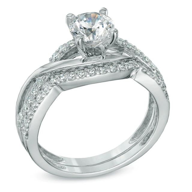 1.10 CT. T.W. Canadian Certified Diamond Split Shank Bridal Set in 14K White Gold (I/I2)|Peoples Jewellers