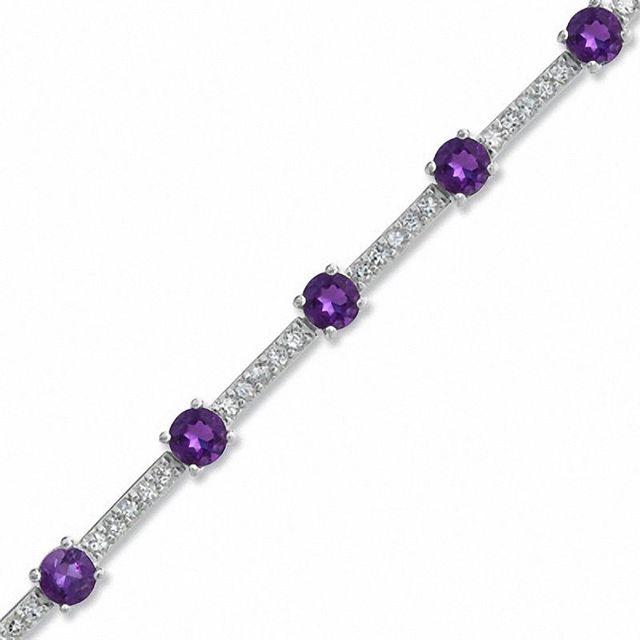 4.0mm Amethyst and White Topaz Bracelet in Sterling Silver - 7.25"|Peoples Jewellers
