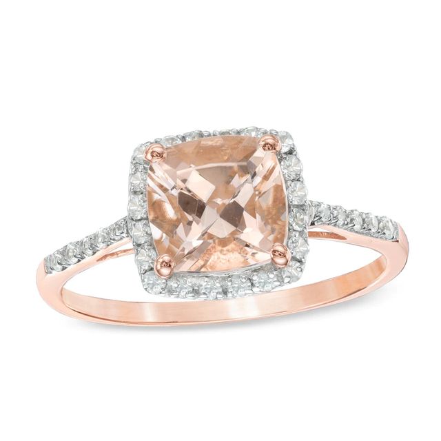 7.0mm Cushion-Cut Morganite and 0.09 CT. T.W. Diamond Frame Ring in 10K Rose Gold|Peoples Jewellers