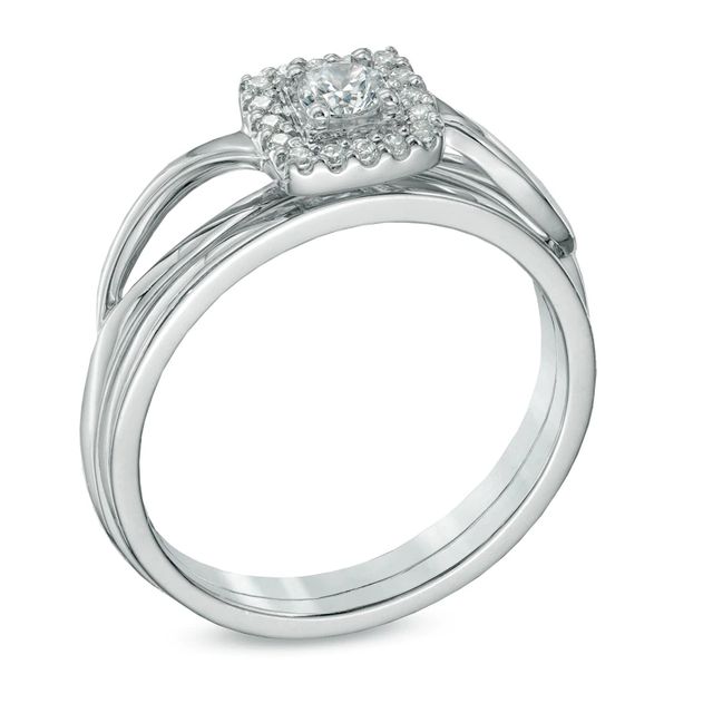 0.25 CT. T.W. Certified Canadian Diamond Square Frame Bridal Set in 14K White Gold (I/I2)|Peoples Jewellers