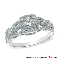 Celebration Canadian Ideal 0.70 CT. T.W. Certified Diamond Frame Vintage-Style Engagement Ring in 14K White Gold (I/I1)|Peoples Jewellers