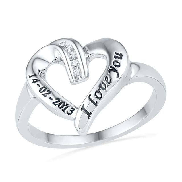 Diamond Accent Heart Promise Ring in Sterling Silver (2 Lines)|Peoples Jewellers