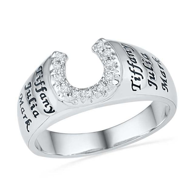 Men's Diamond Accent Horseshoe Engravable Family Ring in Sterling Silver (6 Names)|Peoples Jewellers