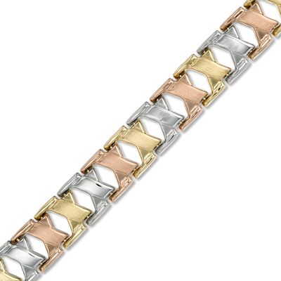 "X" Link Bracelet in 10K Tri-Tone Gold - 7.25"|Peoples Jewellers