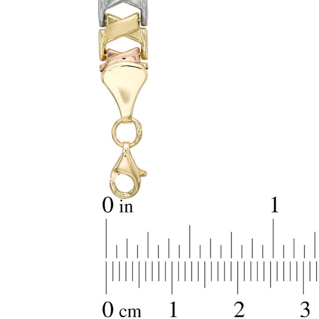 "X" Link Bracelet in 10K Tri-Tone Gold - 7.25"