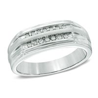 Men's 0.10 CT. T.W. Diamond Double Row Band in 10K White Gold|Peoples Jewellers