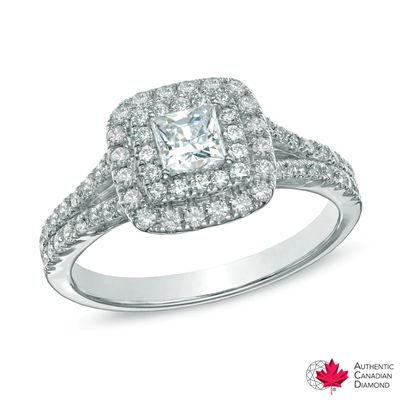 1.00 CT. T.W. Certified Canadian Diamond Double Square Frame Engagement Ring in 14K White Gold (I/I1)|Peoples Jewellers