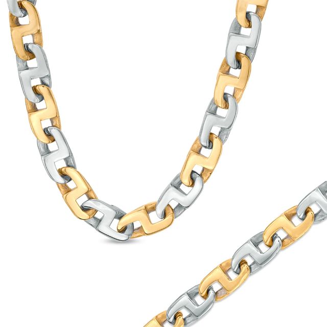 Men's Link Chain Necklace and Bracelet Set in Two-Tone Stainless Steel - 24"|Peoples Jewellers