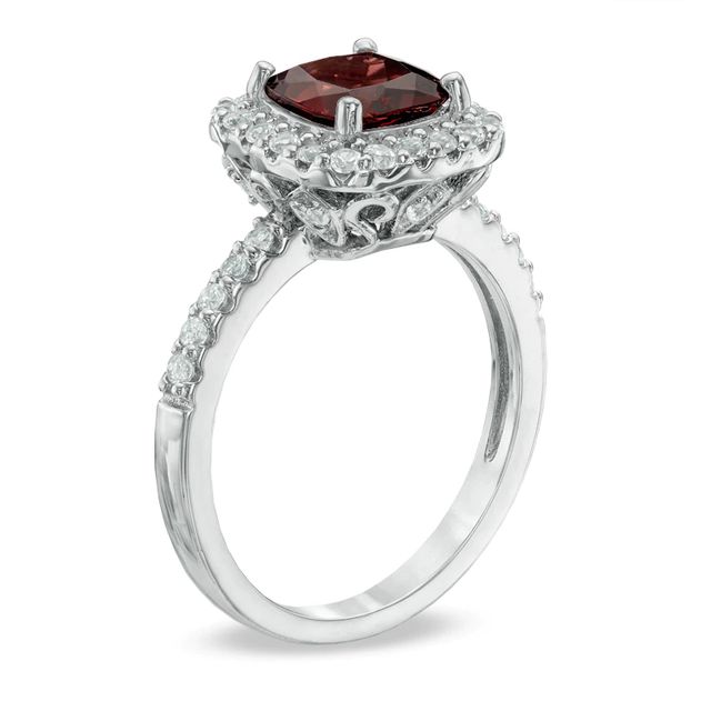 7.0mm Cushion-Cut Garnet and Lab-Created White Sapphire Frame Ring in Sterling Silver