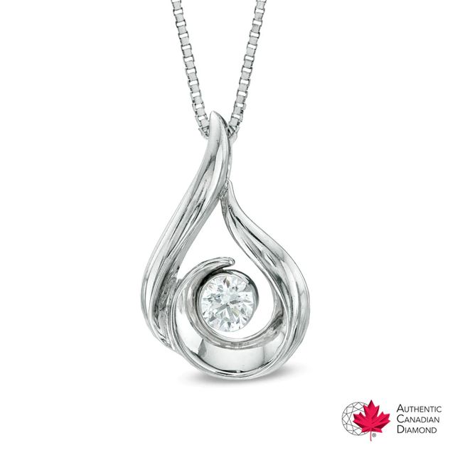 0.12 CT. Certified Canadian Diamond Solitaire Flame Pendant in 14K White Gold (I/I2) - 17"|Peoples Jewellers