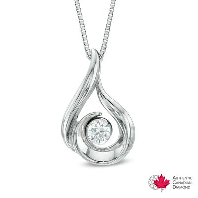 0.12 CT. Certified Canadian Diamond Solitaire Flame Pendant in 14K White Gold (I/I2) - 17"|Peoples Jewellers