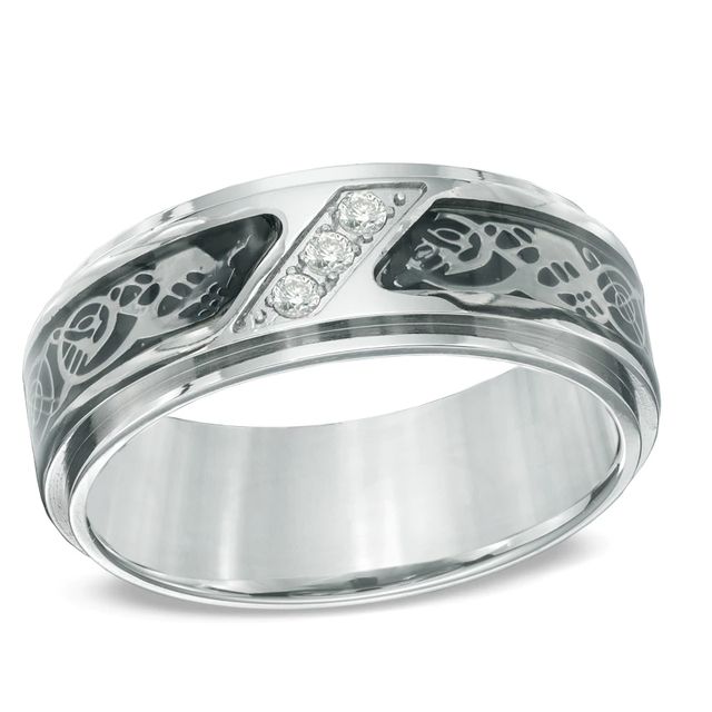 Men's CT. T.W. Diamond Two-Tone Stainless Steel Tribal Wedding Band