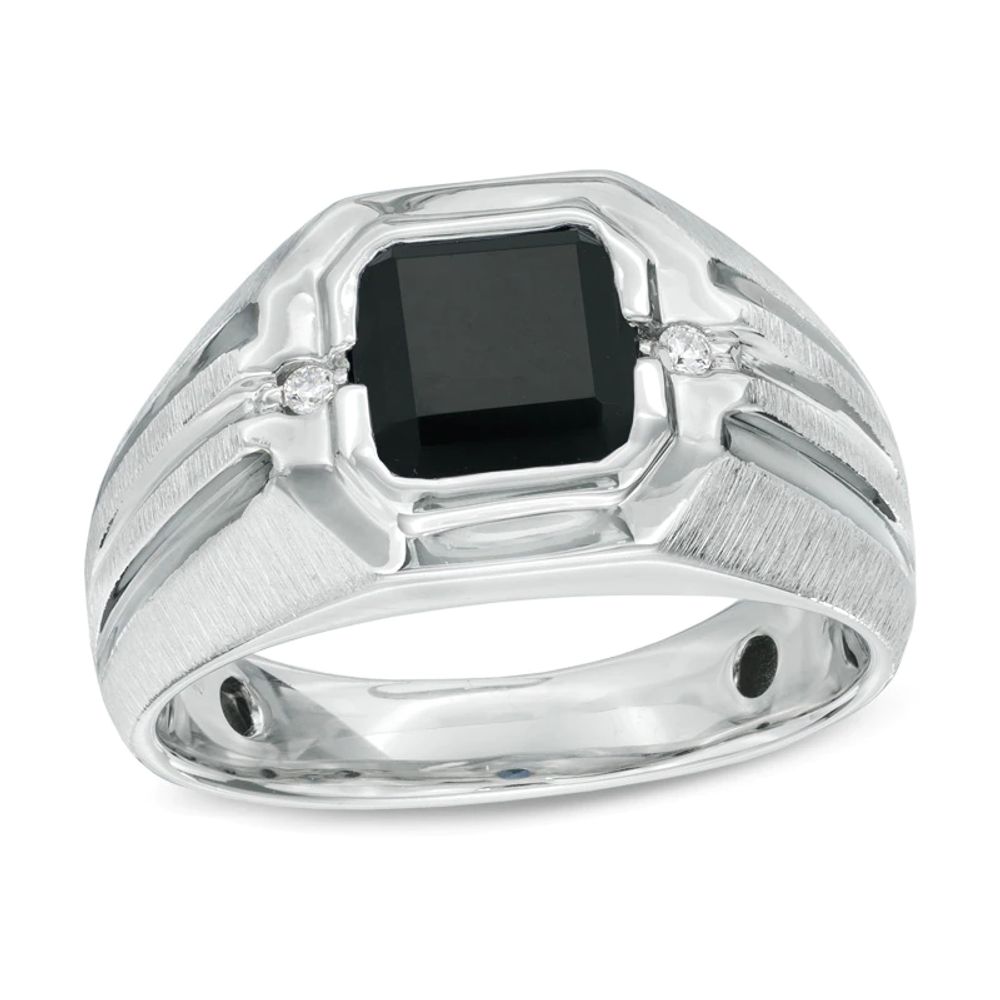 Men's 8.0mm Octagonal Onyx and Diamond Accent Comfort Fit Ring in Sterling Silver|Peoples Jewellers