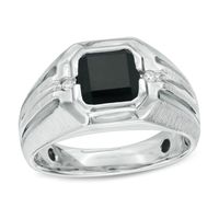 Men's 8.0mm Octagonal Onyx and Diamond Accent Comfort Fit Ring in Sterling Silver|Peoples Jewellers