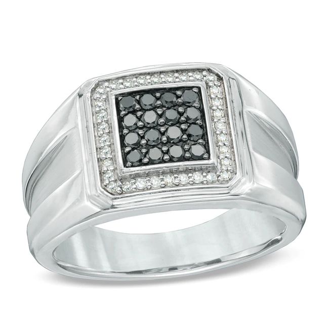 Men's 0.50 CT. T.W. Enhanced Black and White Diamond Ring in Sterling Silver|Peoples Jewellers