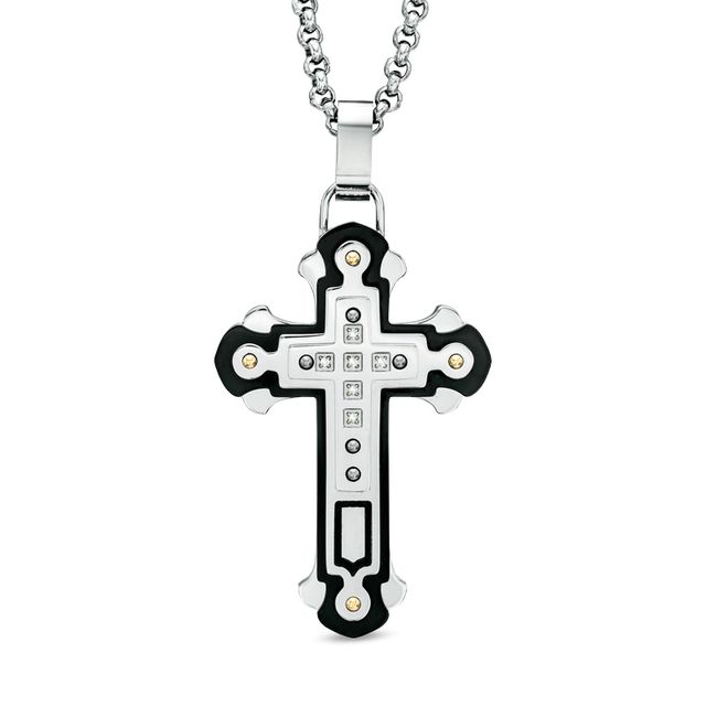 Men's Diamond Accent Cross Pendant in Two-Tone Stainless Steel - 24"|Peoples Jewellers