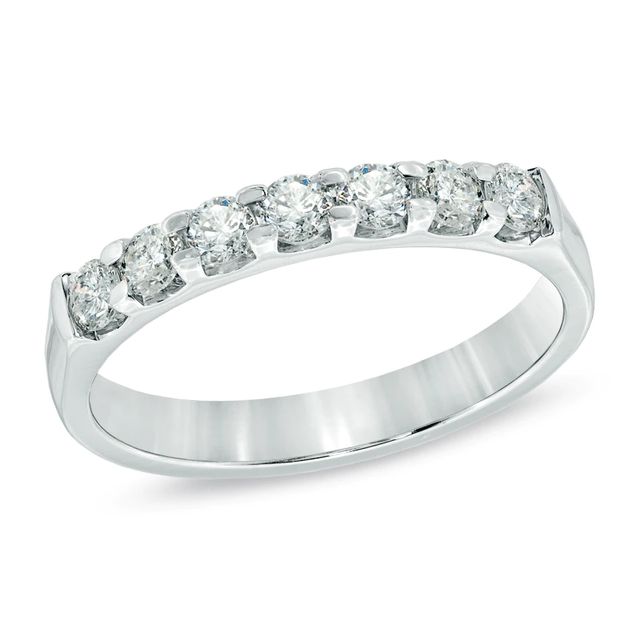 0.50 CT. T.W. Certified Diamond Seven Stone Anniversary Band in 14K White Gold (I/SI2)|Peoples Jewellers
