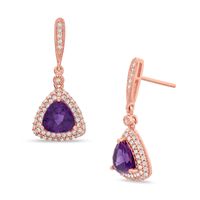 7.0mm Trillion-Cut Amethyst and Lab-Created White Sapphire Drop Earrings in Sterling Silver with 14K Rose Gold Plate|Peoples Jewellers