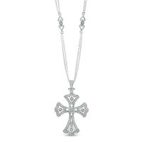 Lab-Created White Sapphire Cross Pendant in Sterling Silver - 17"|Peoples Jewellers