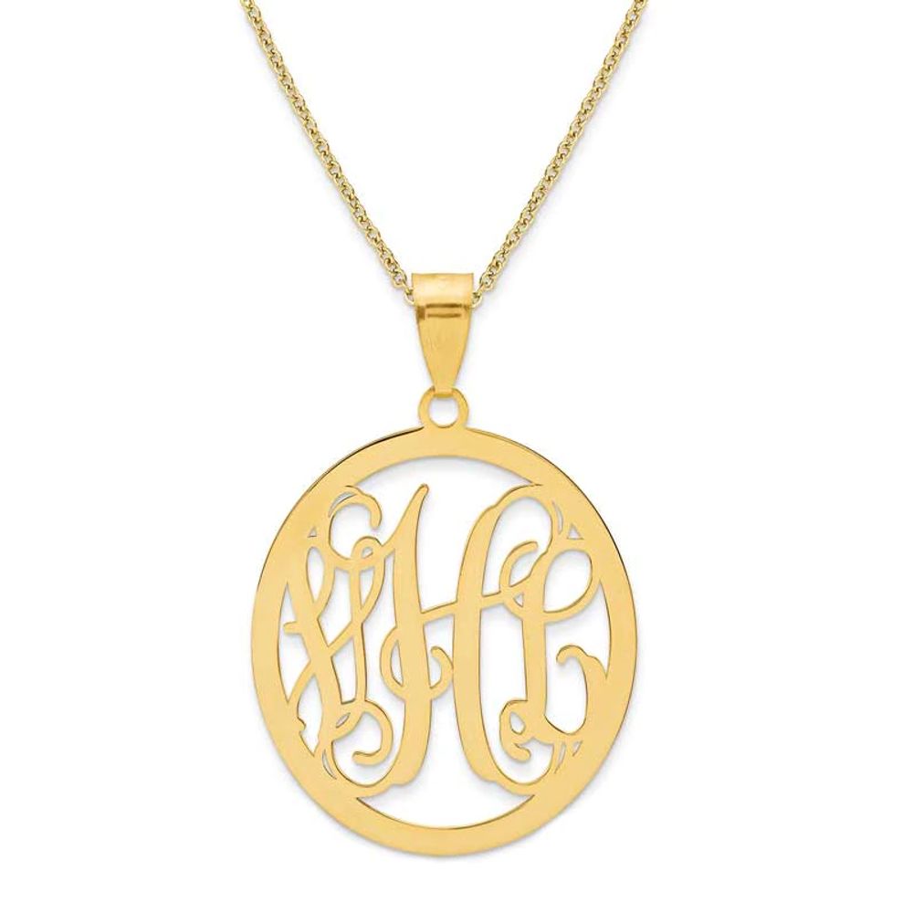 Oval Script Monogram Pendant in 14K Gold (3 Initials)|Peoples Jewellers