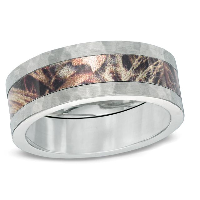 Triton Men's 8.0mm Realtree AP® Camouflage Inlay Comfort Fit Hammered Cobalt Wedding Band - Size 10|Peoples Jewellers
