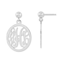 Monogram Oval Drop Earrings in 14K White Gold (3 Initials)|Peoples Jewellers