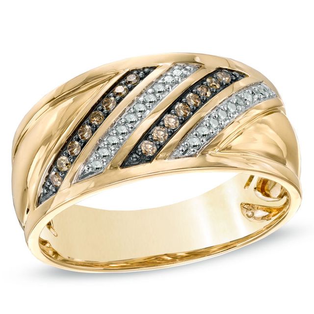 Men's 0.23 CT. T.W. Champagne and White Diamond Ring in 10K Gold|Peoples Jewellers