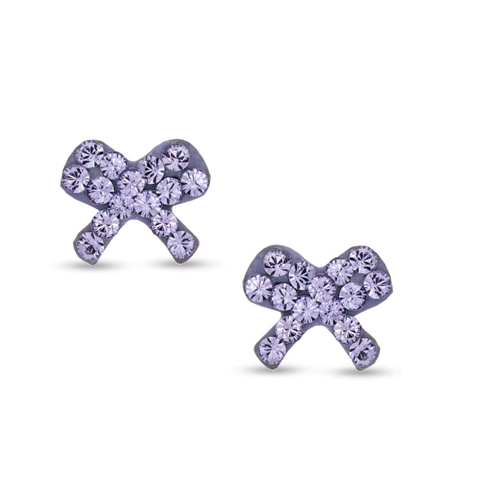 Child's Purple Crystal Bow Stud Earrings in 14K Gold|Peoples Jewellers